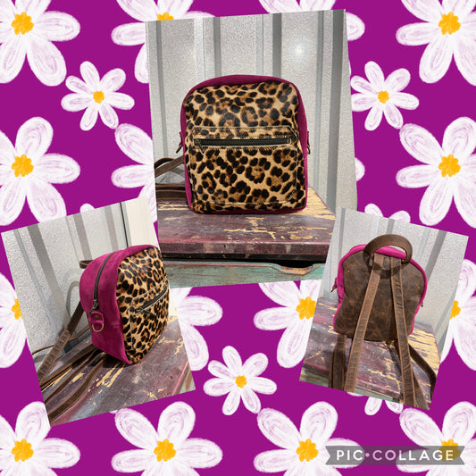Mini backpack Leopard print hair on hide and waterproof Frisia suede