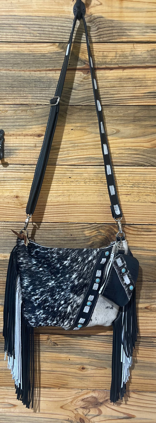 Crossbody cowhide and leather